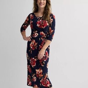 Robbie Bee Navy and Red Floral Long Sleeve Dress